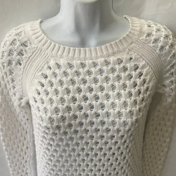 Talbot's White Long Sleeve Open Weave Pullover Sweater P - Picture 3 of 13